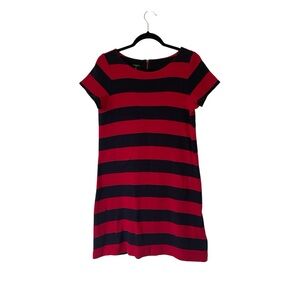 Talbots red and navy blue horizontal stripe midi length dress size medium